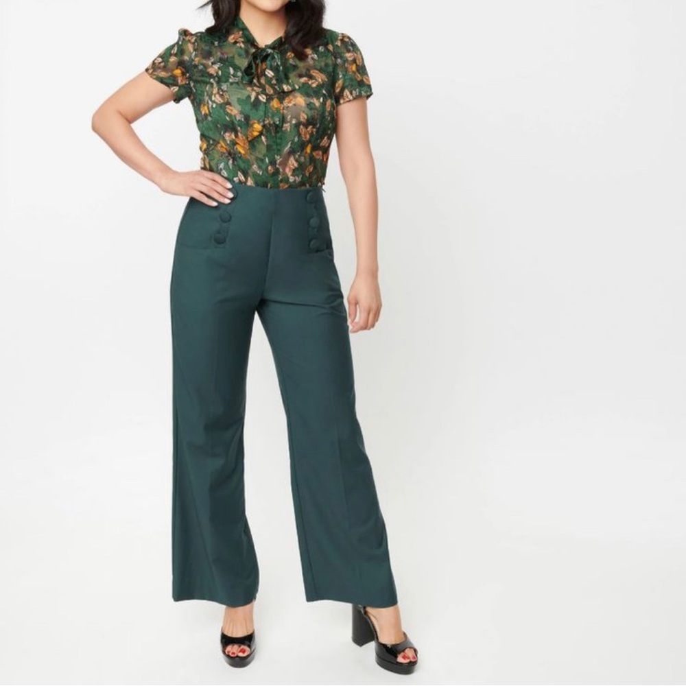Unique-Vintage Teal Wide Leg Rogers Pants